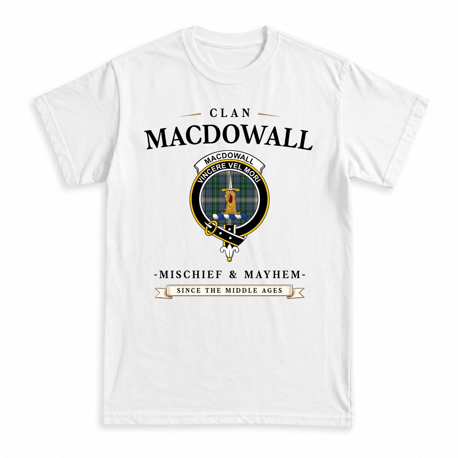 MacDowall Tartan Crest Mischief and Mayhem T-shirt