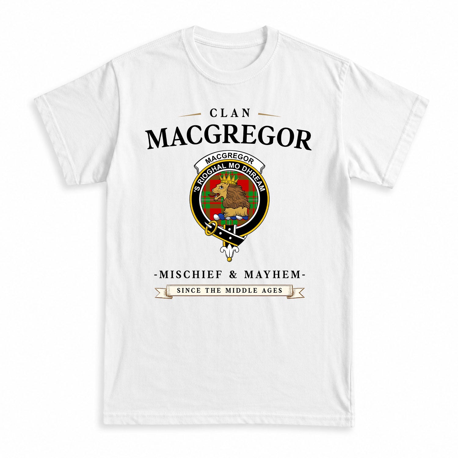 MacGregor Modern Tartan Crest Mischief and Mayhem T-shirt