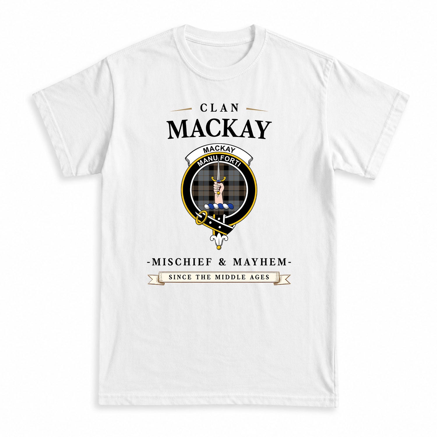 MacKay Weathered Tartan Crest Mischief and Mayhem T-shirt