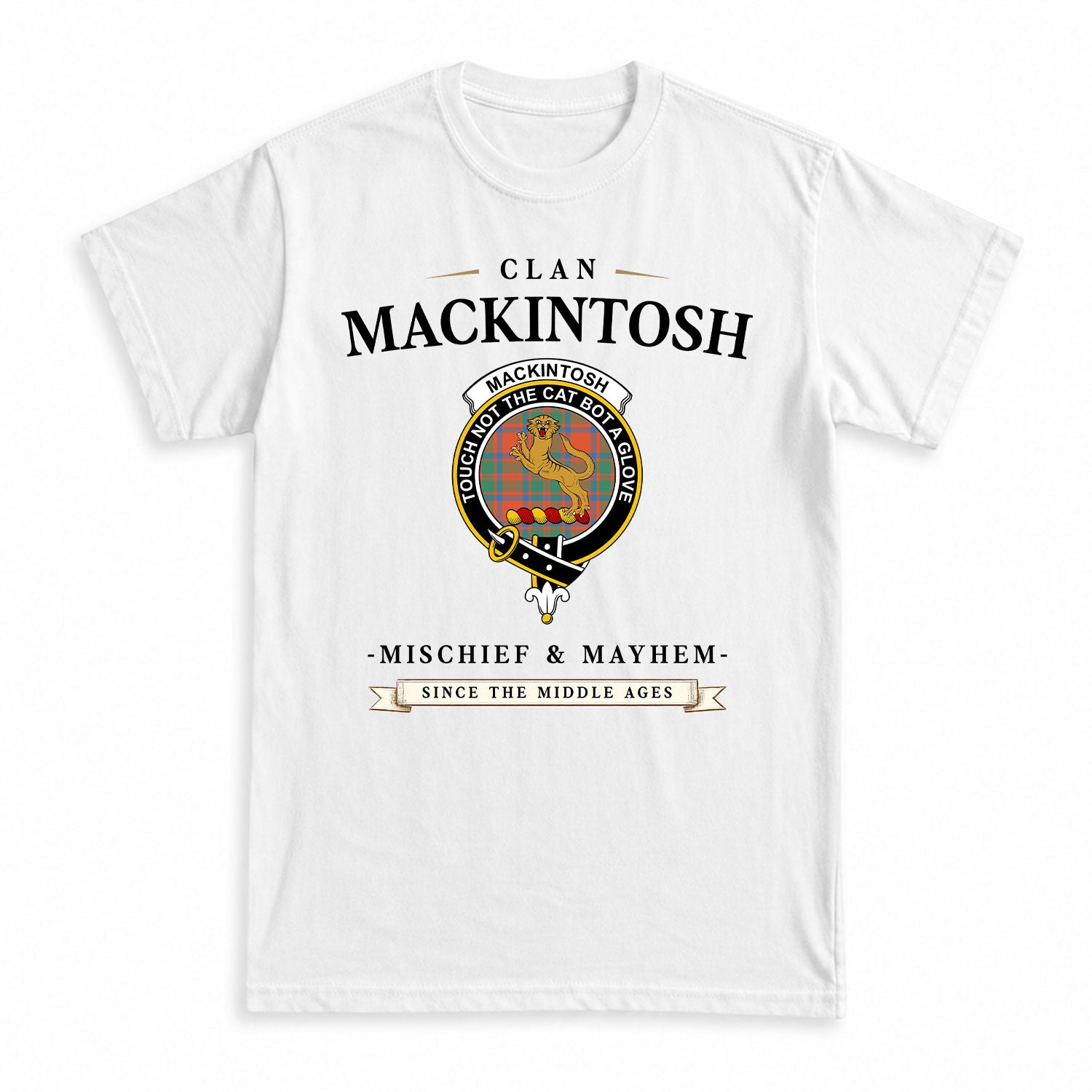 MacKintosh Ancient Tartan Crest Mischief and Mayhem T-shirt