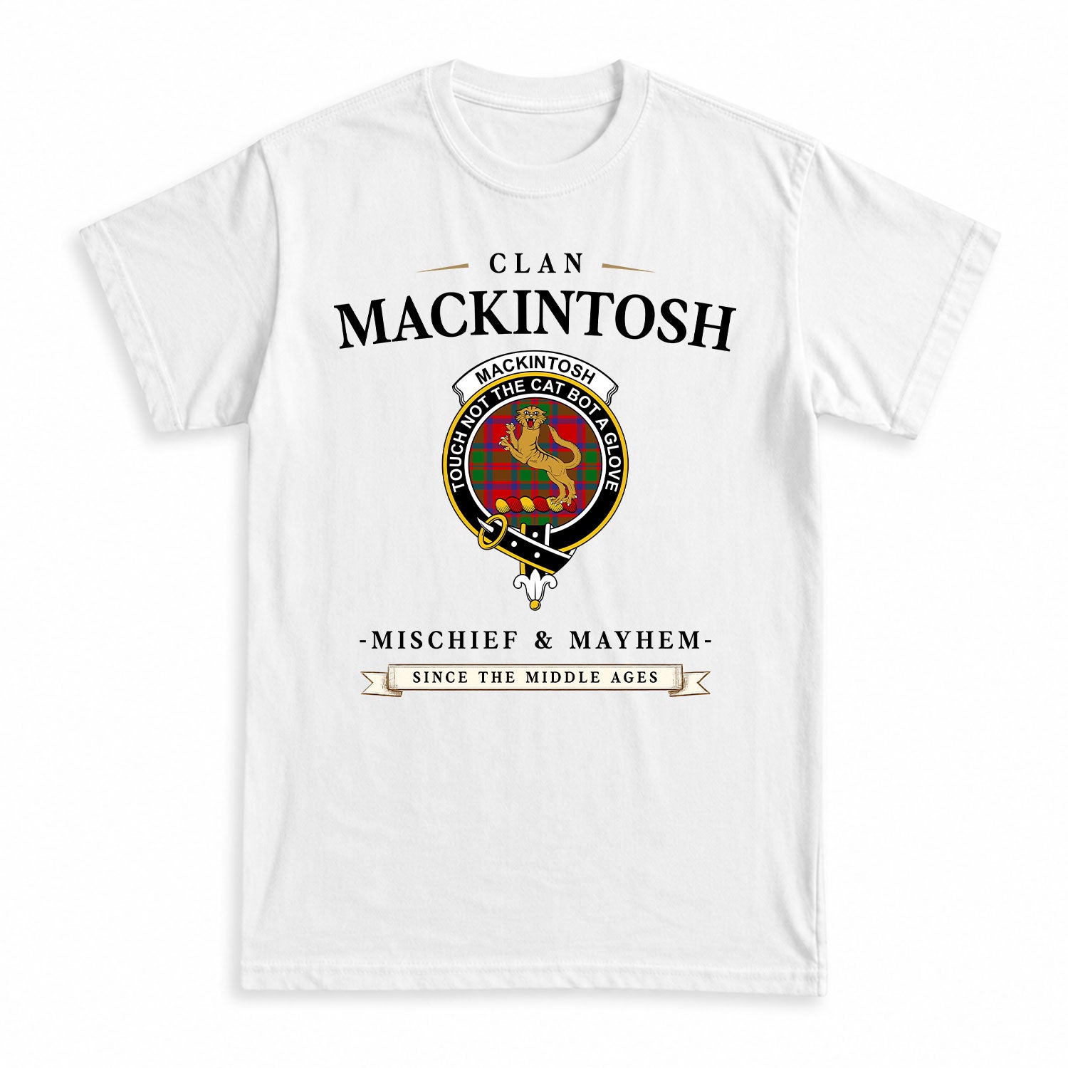 MacKintosh Modern Tartan Crest Mischief and Mayhem T-shirt
