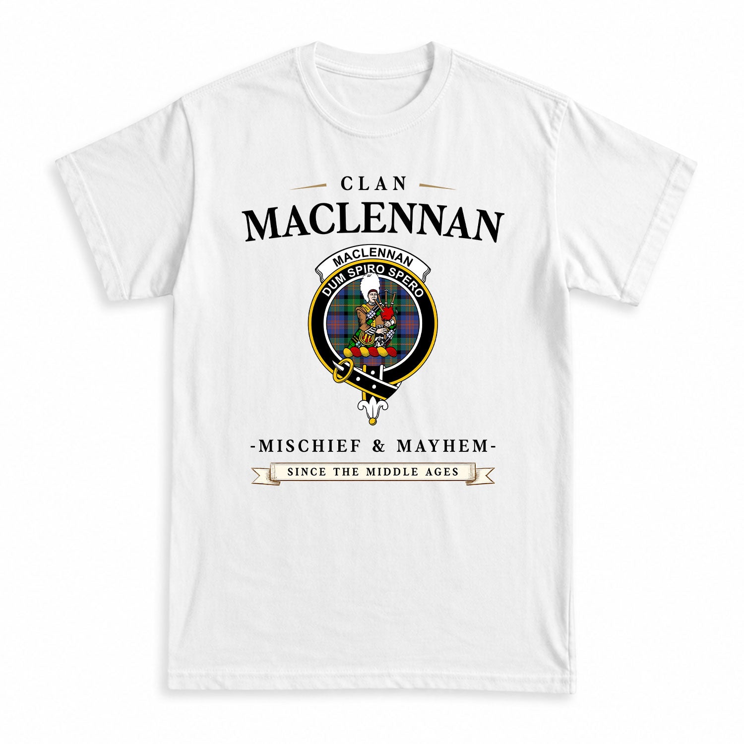 MacLennan Ancient Tartan Crest Mischief and Mayhem T-shirt