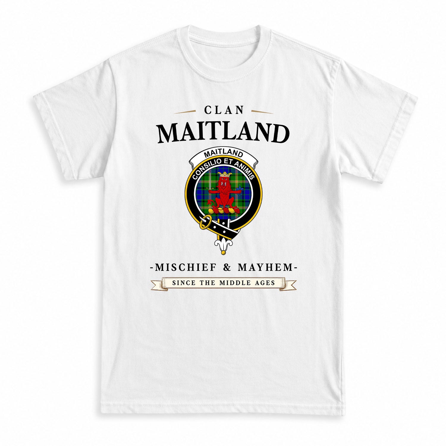 Maitland Tartan Crest Mischief and Mayhem T-shirt