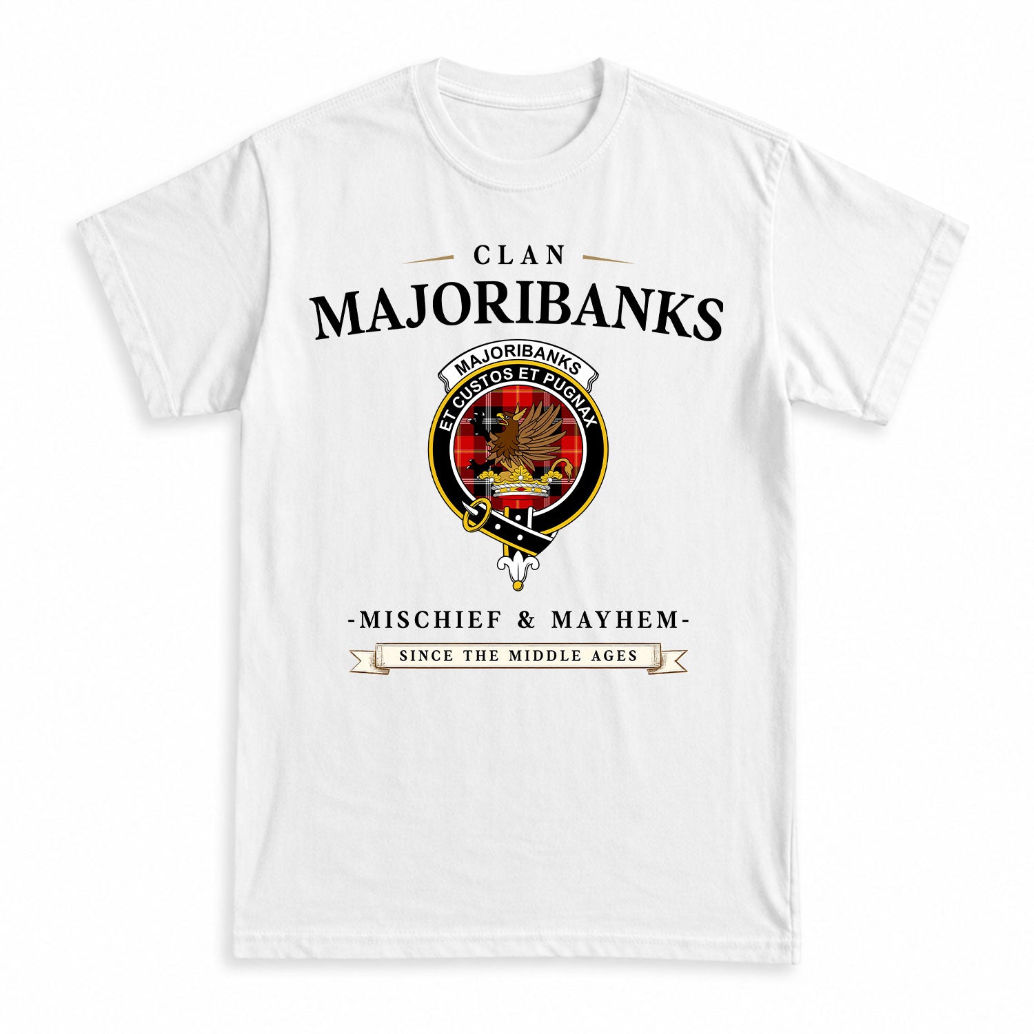 Majoribanks Tartan Crest Mischief and Mayhem T-shirt