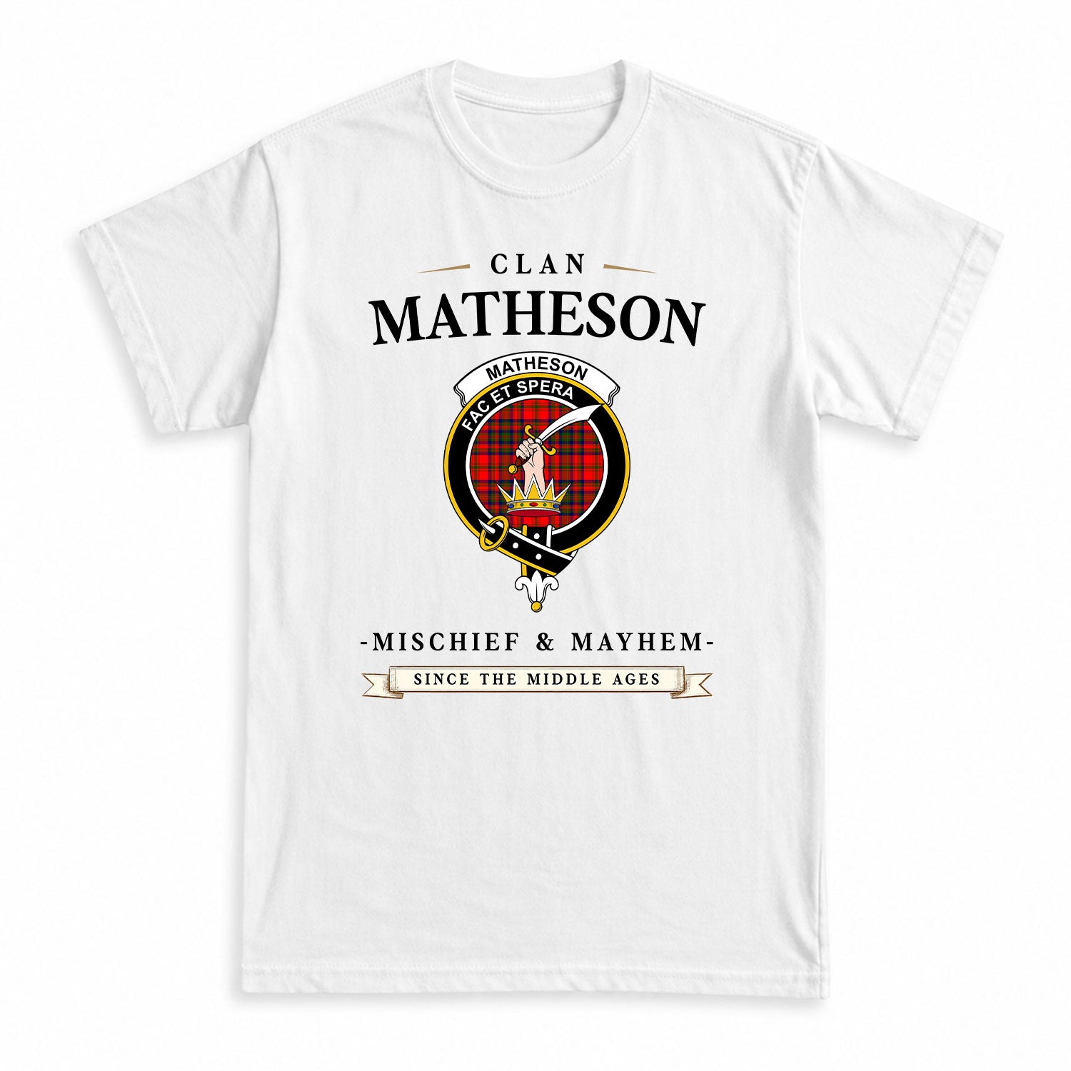 Matheson Modern Tartan Crest Mischief and Mayhem T-shirt
