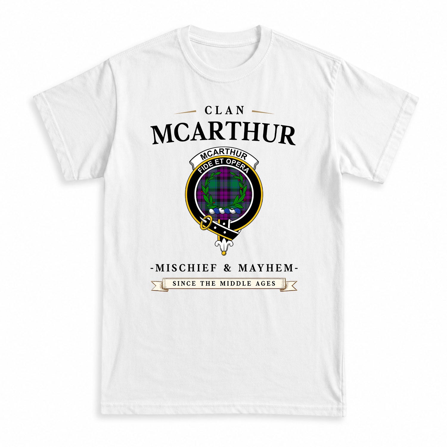 McArthur - Milton Tartan Crest Mischief and Mayhem T-shirt