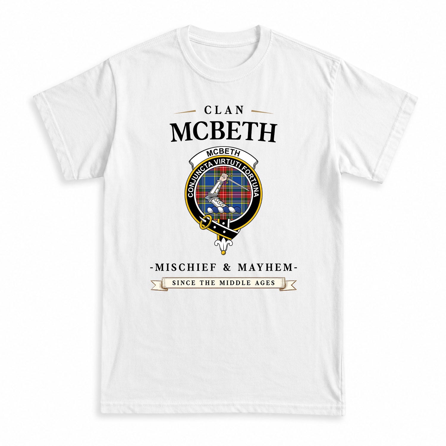 McBeth Modern Tartan Crest Mischief and Mayhem T-shirt