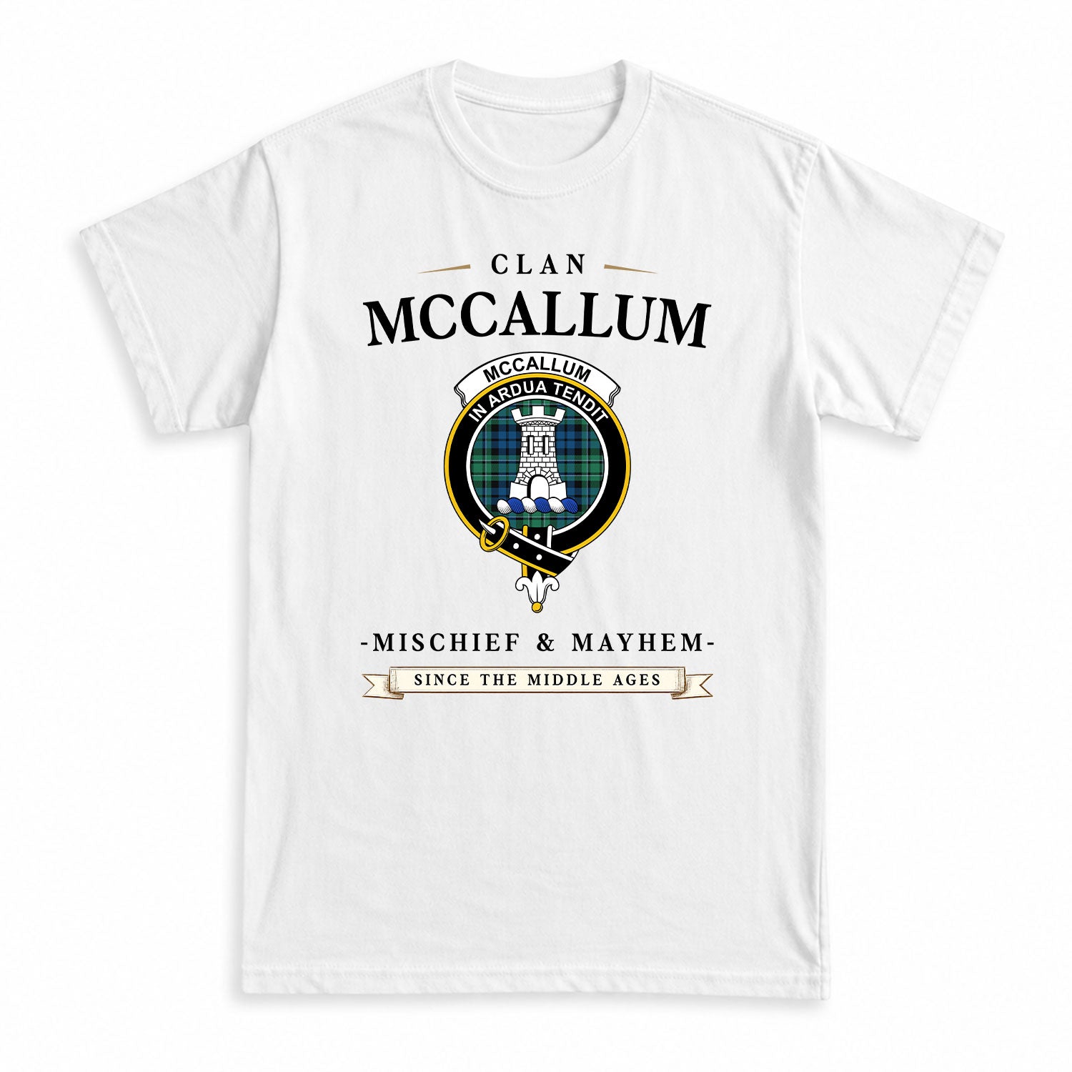 McCallum Ancient Tartan Crest Mischief and Mayhem T-shirt