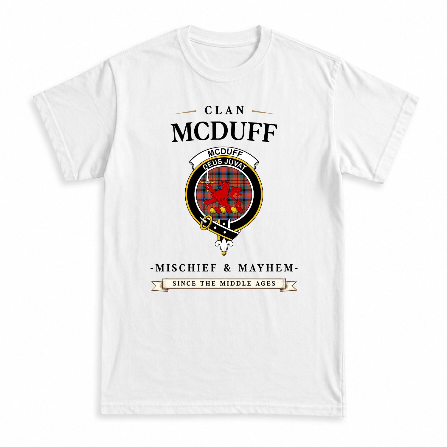McDuff Ancient Tartan Crest Mischief and Mayhem T-shirt
