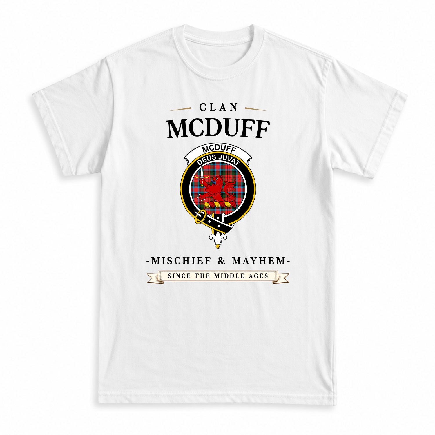 McDuff Modern Tartan Crest Mischief and Mayhem T-shirt
