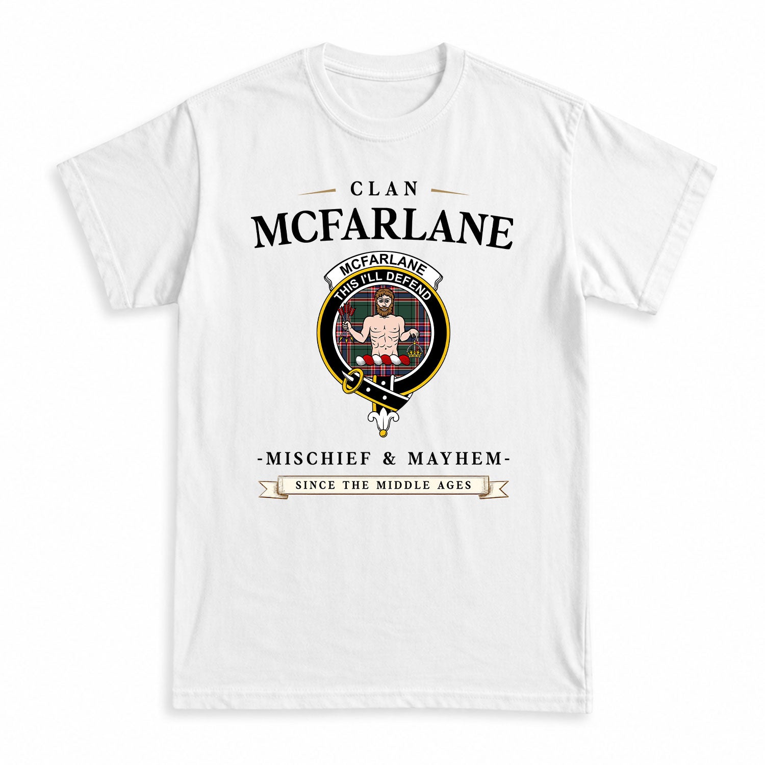 McFarlane Hunting Modern Tartan Crest Mischief and Mayhem T-shirt