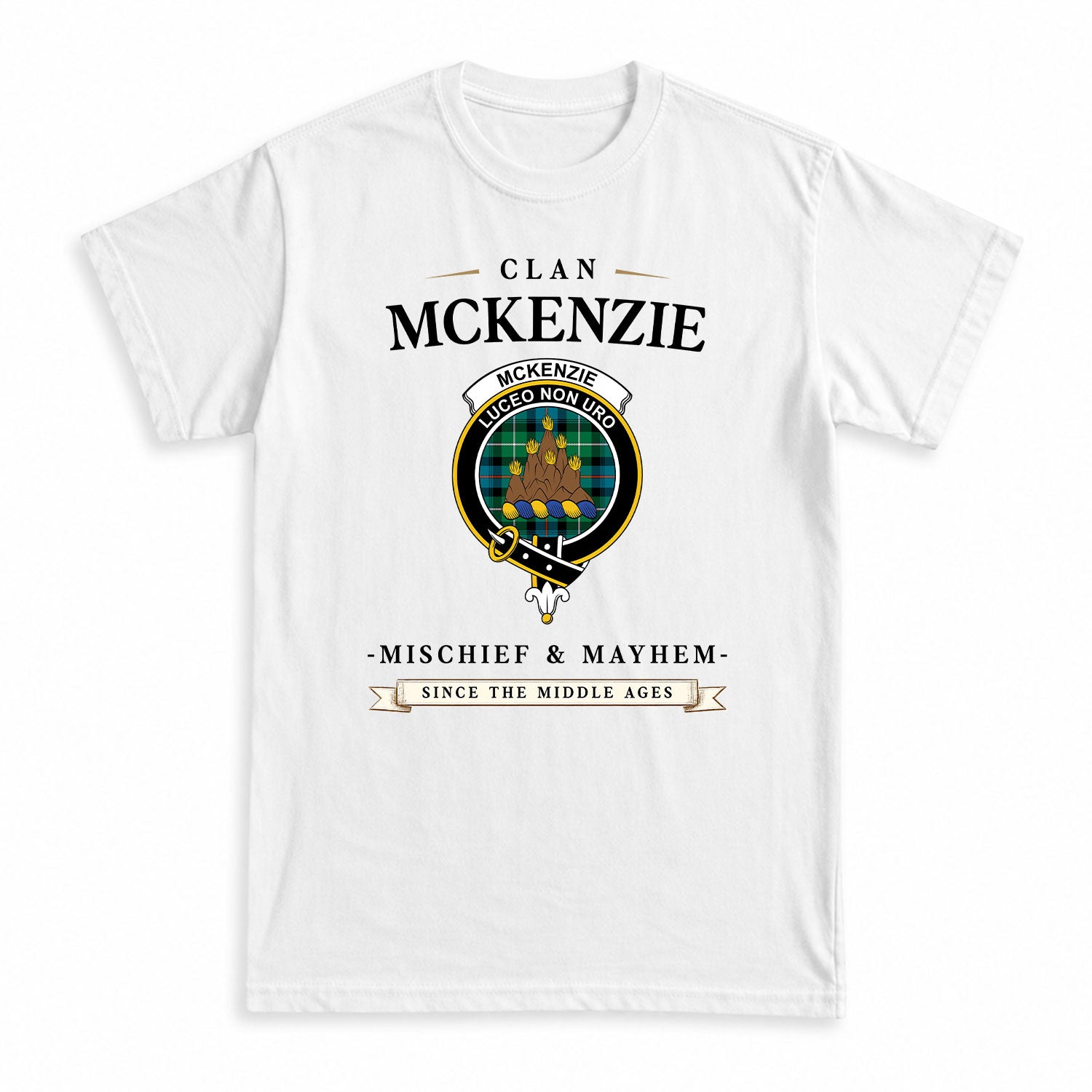 McKenzie Ancient Tartan Crest Mischief and Mayhem T-shirt