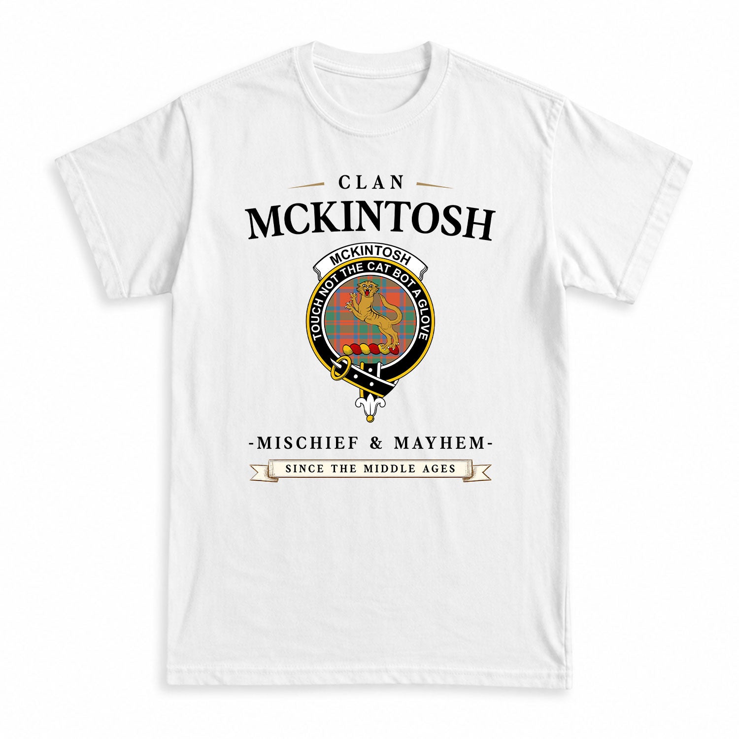 McKintosh Ancient Tartan Crest Mischief and Mayhem T-shirt