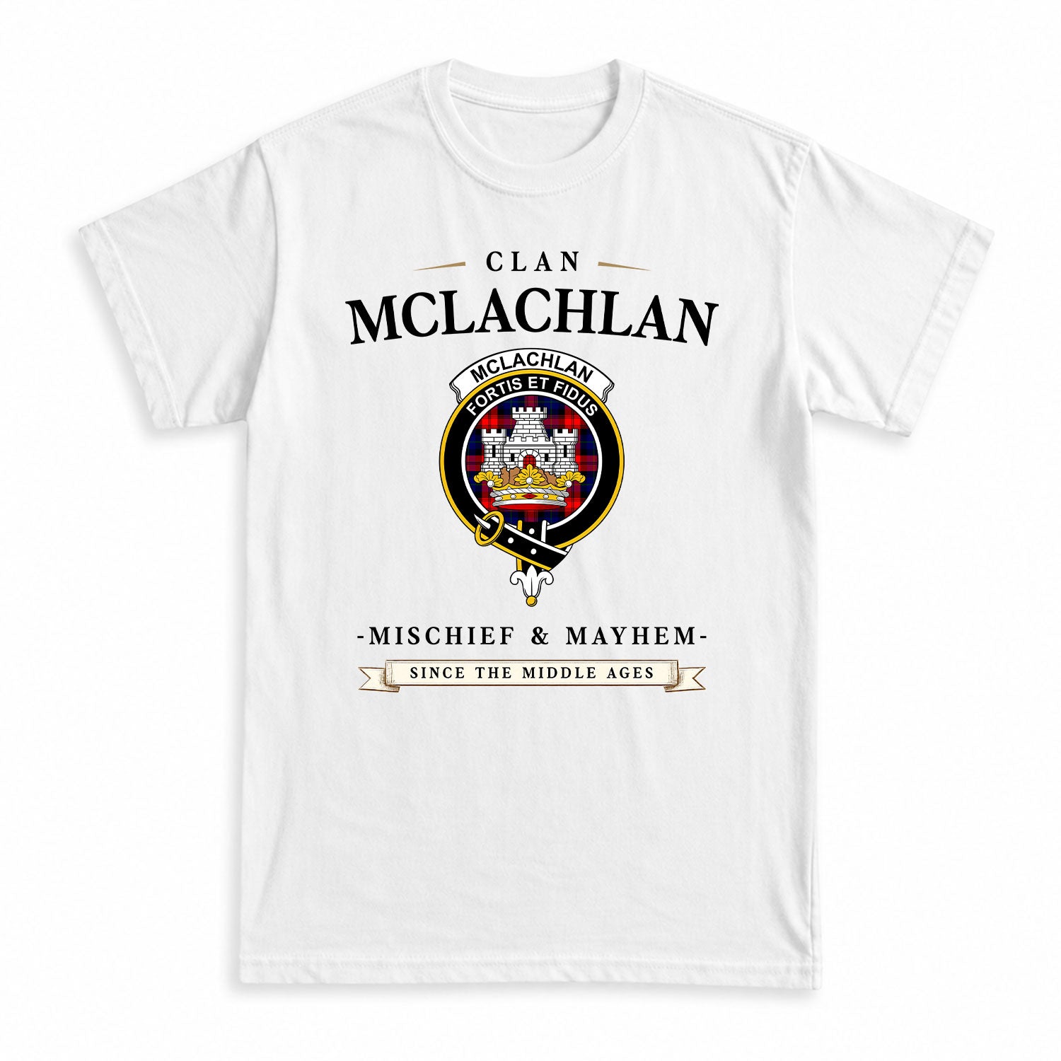 McLachlan Modern Tartan Crest Mischief and Mayhem T-shirt