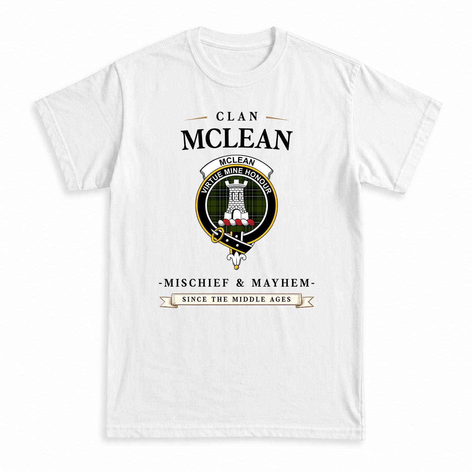 McLean Hunting Tartan Crest Mischief and Mayhem T-shirt