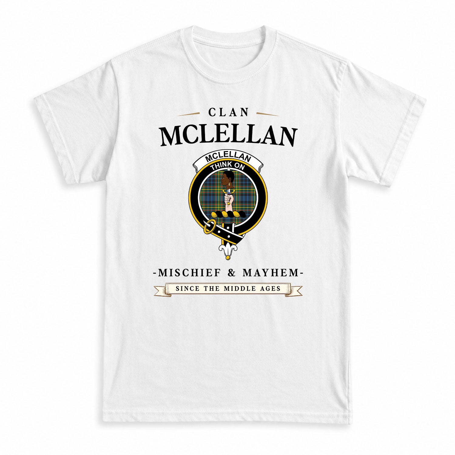 McLellan Ancient Tartan Crest Mischief and Mayhem T-shirt