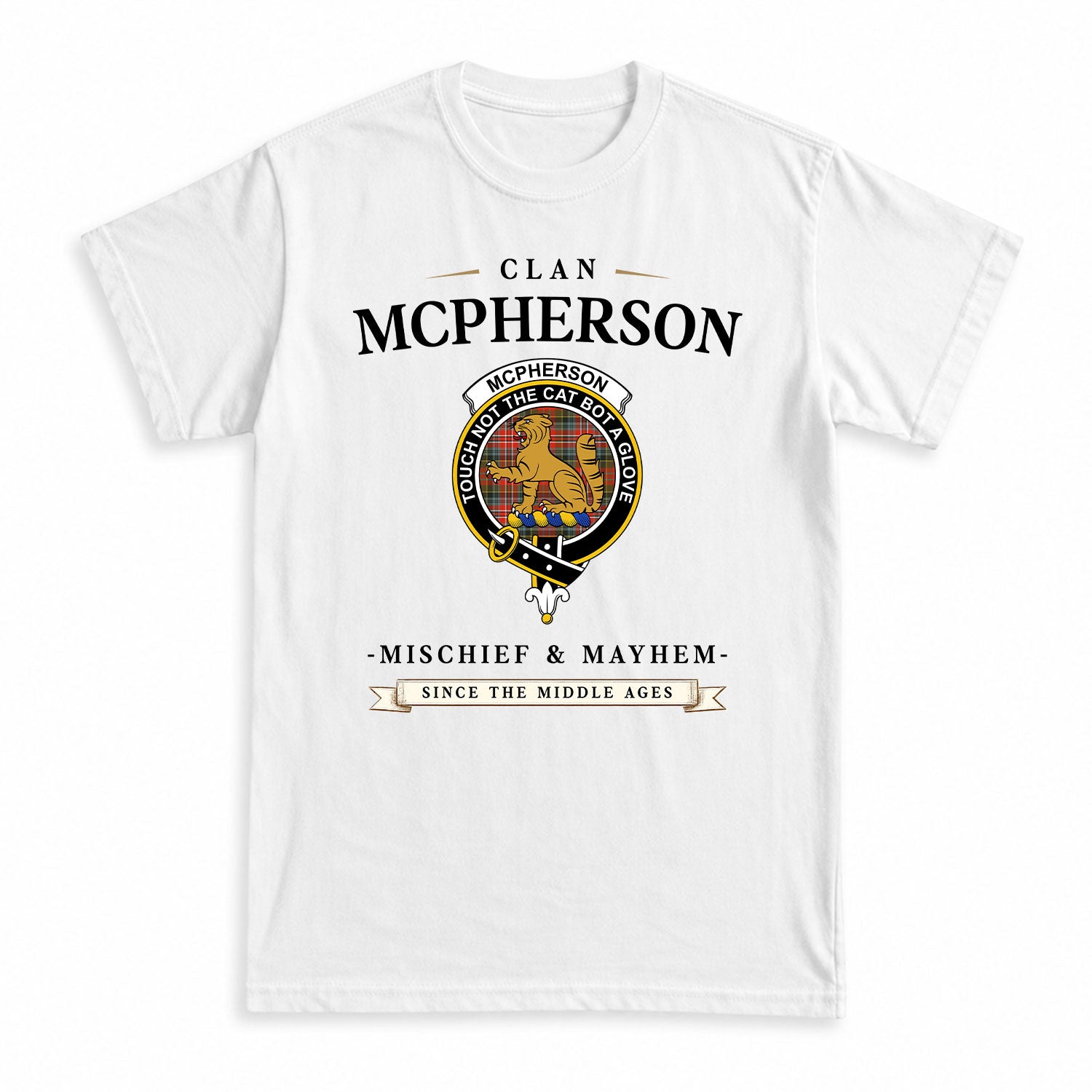 McPherson Weathered Tartan Crest Mischief and Mayhem T-shirt