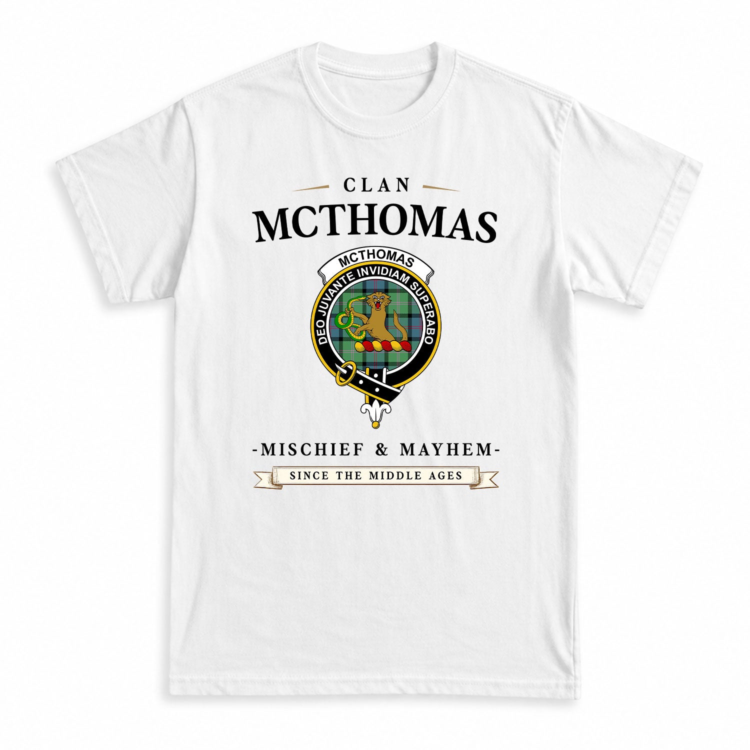 McThomas Ancient Tartan Crest Mischief and Mayhem T-shirt