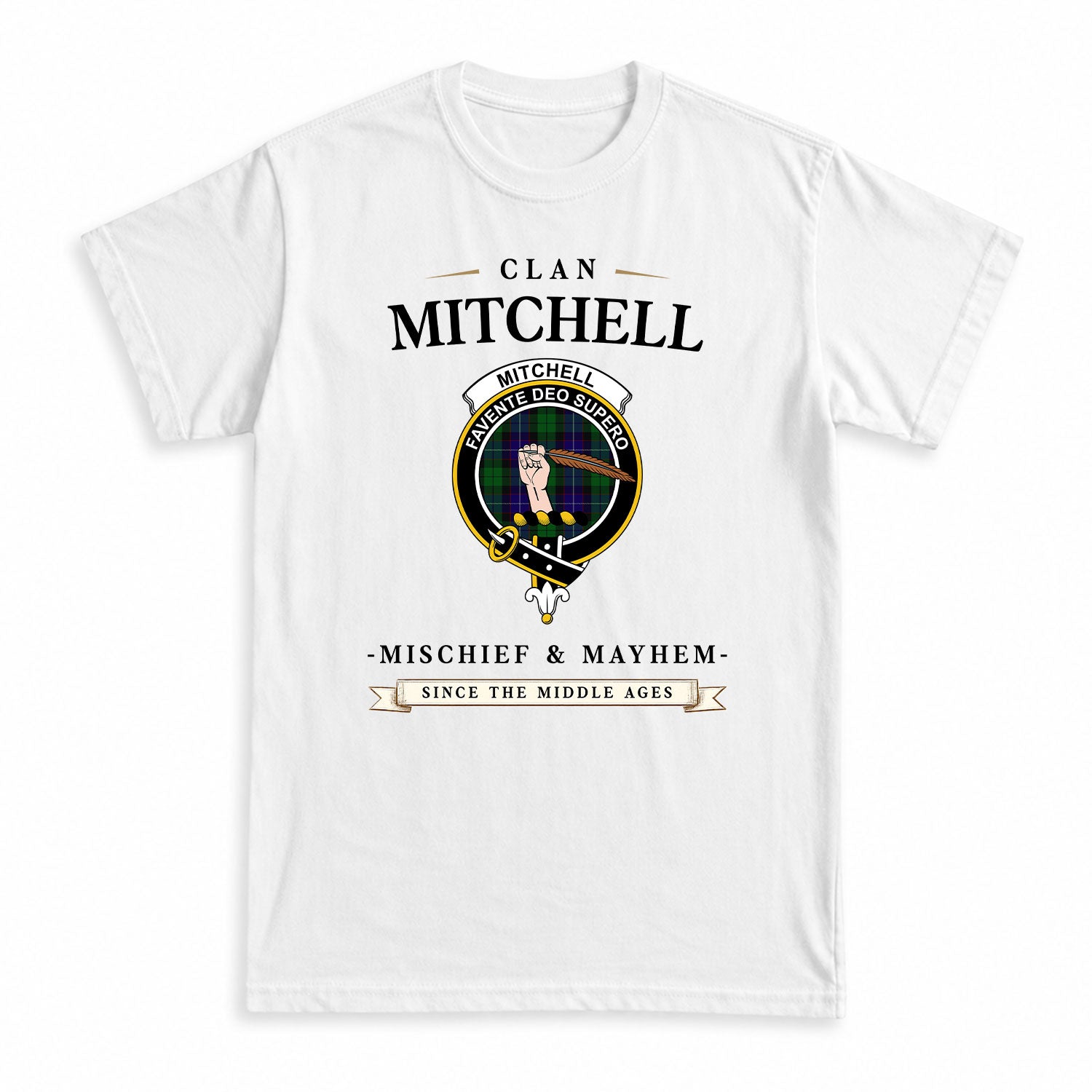 Mitchell Tartan Crest Mischief and Mayhem T-shirt