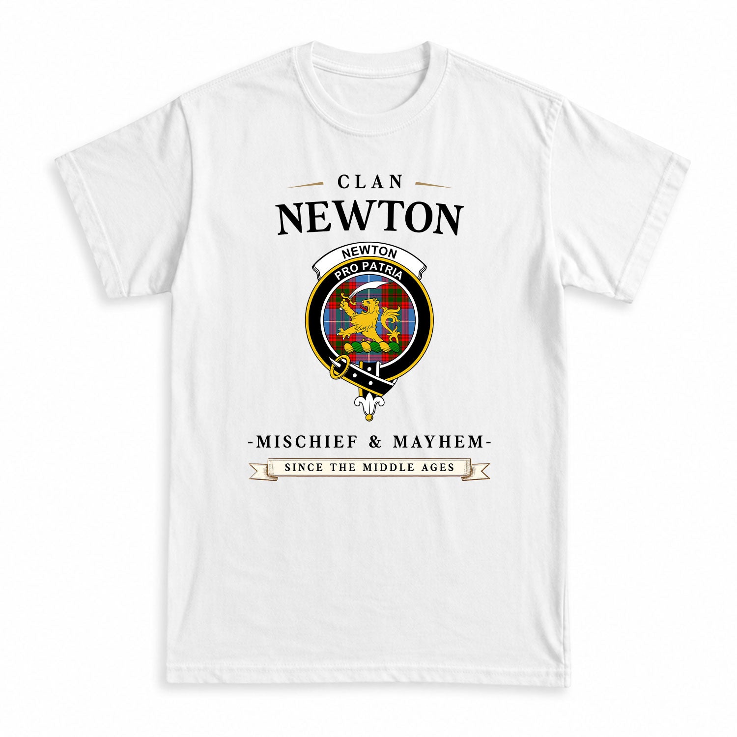 Newton Tartan Crest Mischief and Mayhem T-shirt
