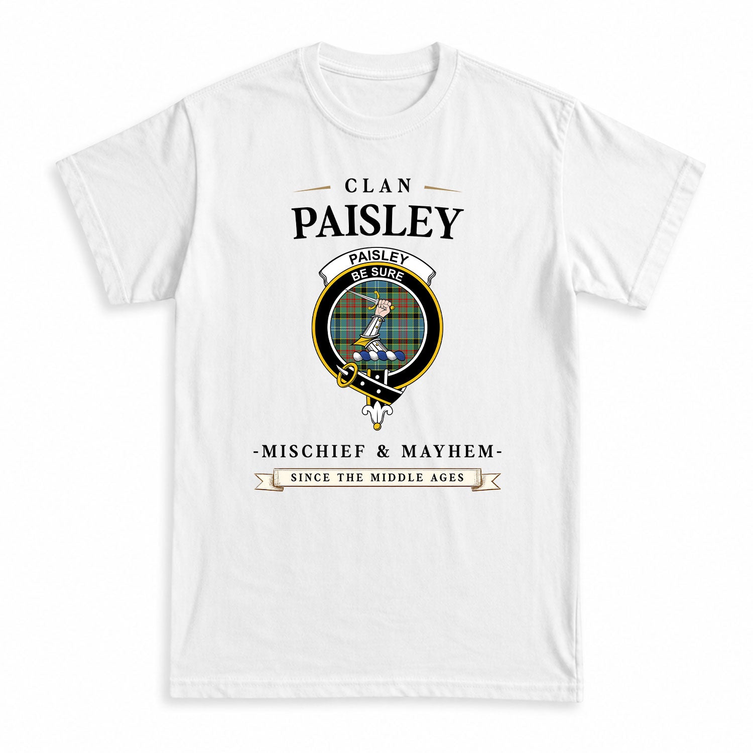 Paisley District Tartan Crest Mischief and Mayhem T-shirt