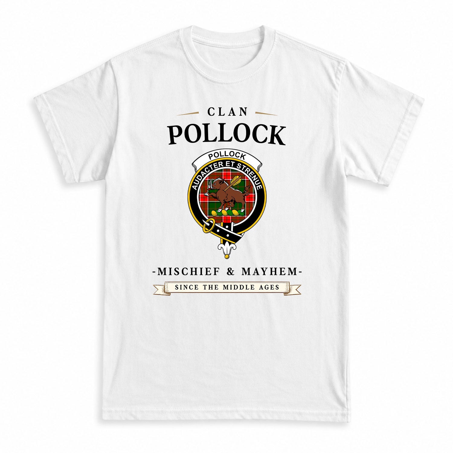 Pollock Tartan Crest Mischief and Mayhem T-shirt
