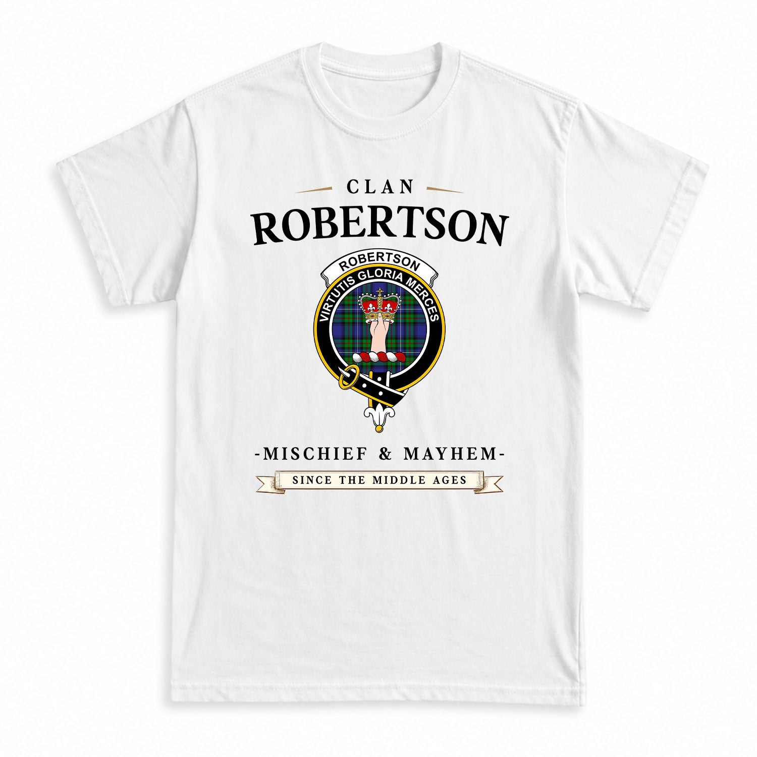 Robertson Hunting Modern Tartan Crest Mischief and Mayhem T-shirt