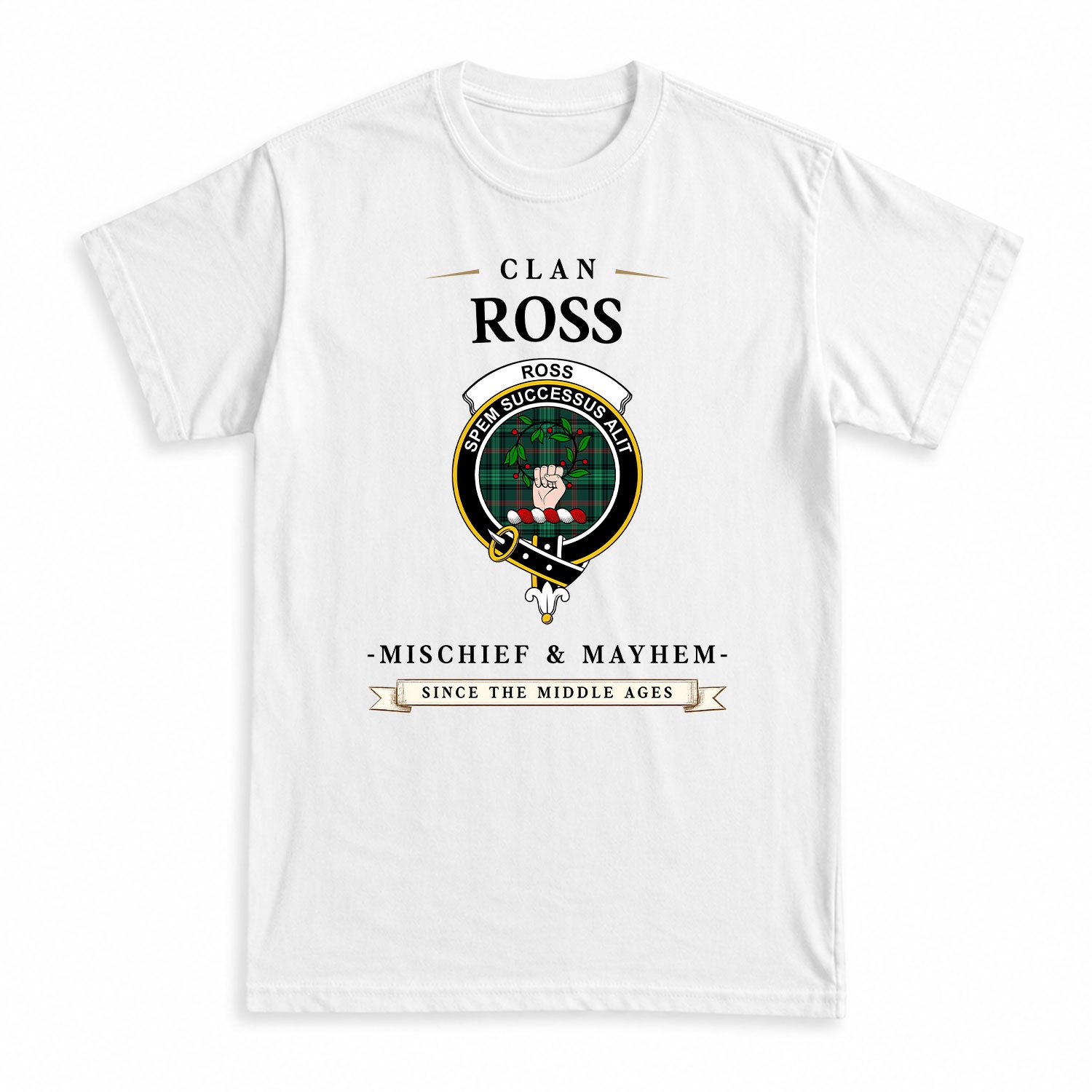 Ross Hunting Modern Tartan Crest Mischief and Mayhem T-shirt