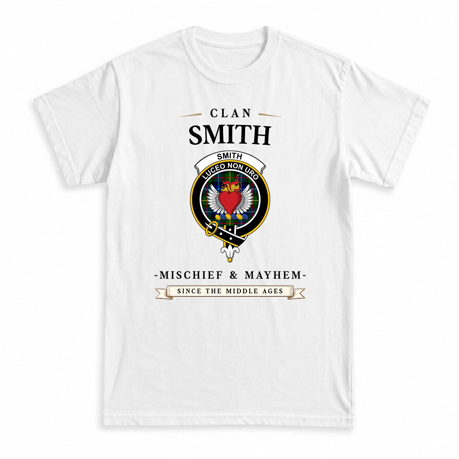 Smith Modern Tartan Crest Mischief and Mayhem T-shirt