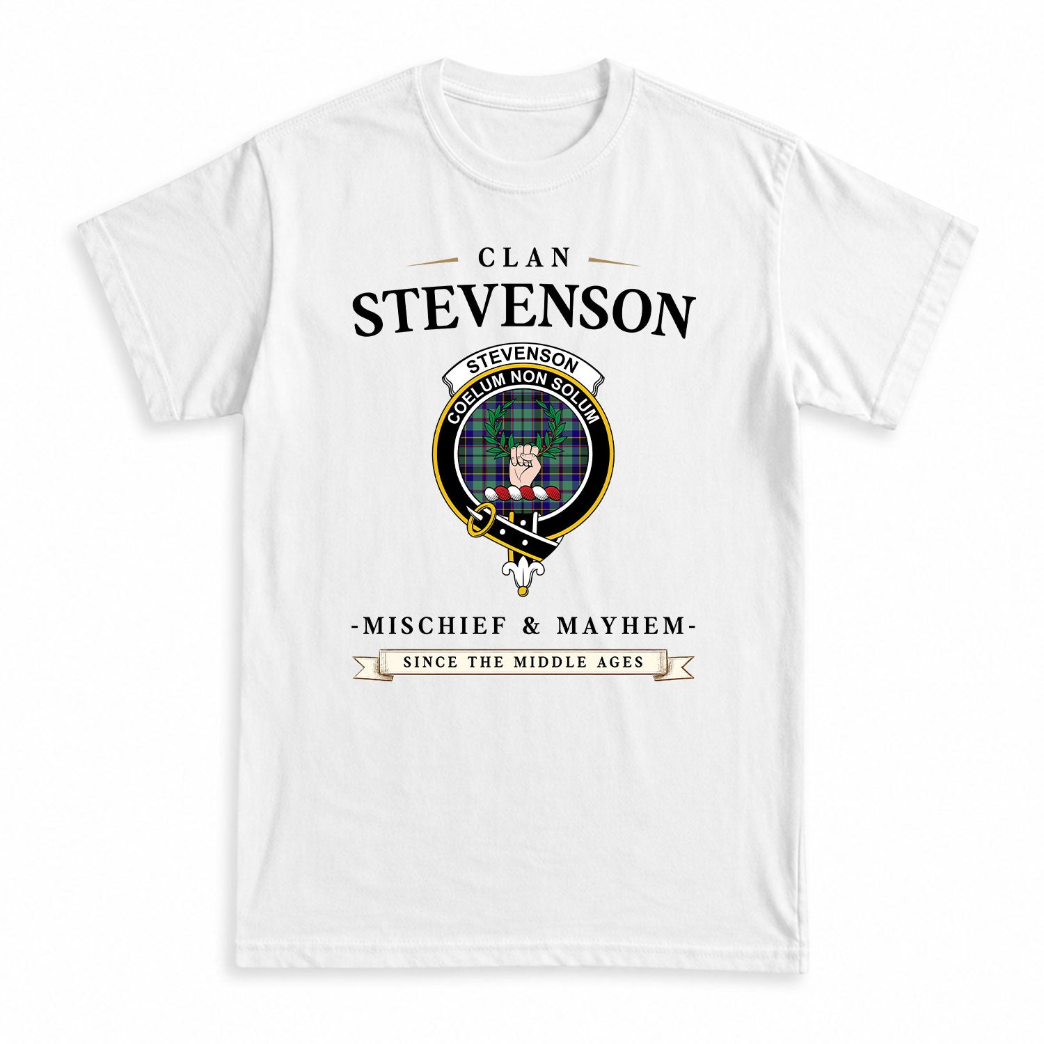 Stevenson Tartan Crest Mischief and Mayhem T-shirt
