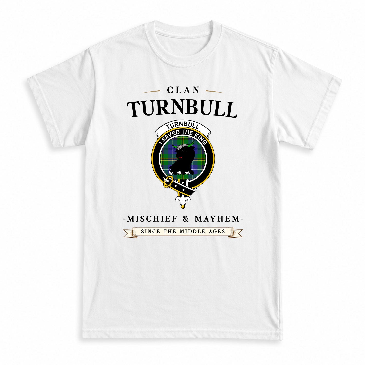 Turnbull Hunting Tartan Crest Mischief and Mayhem T-shirt