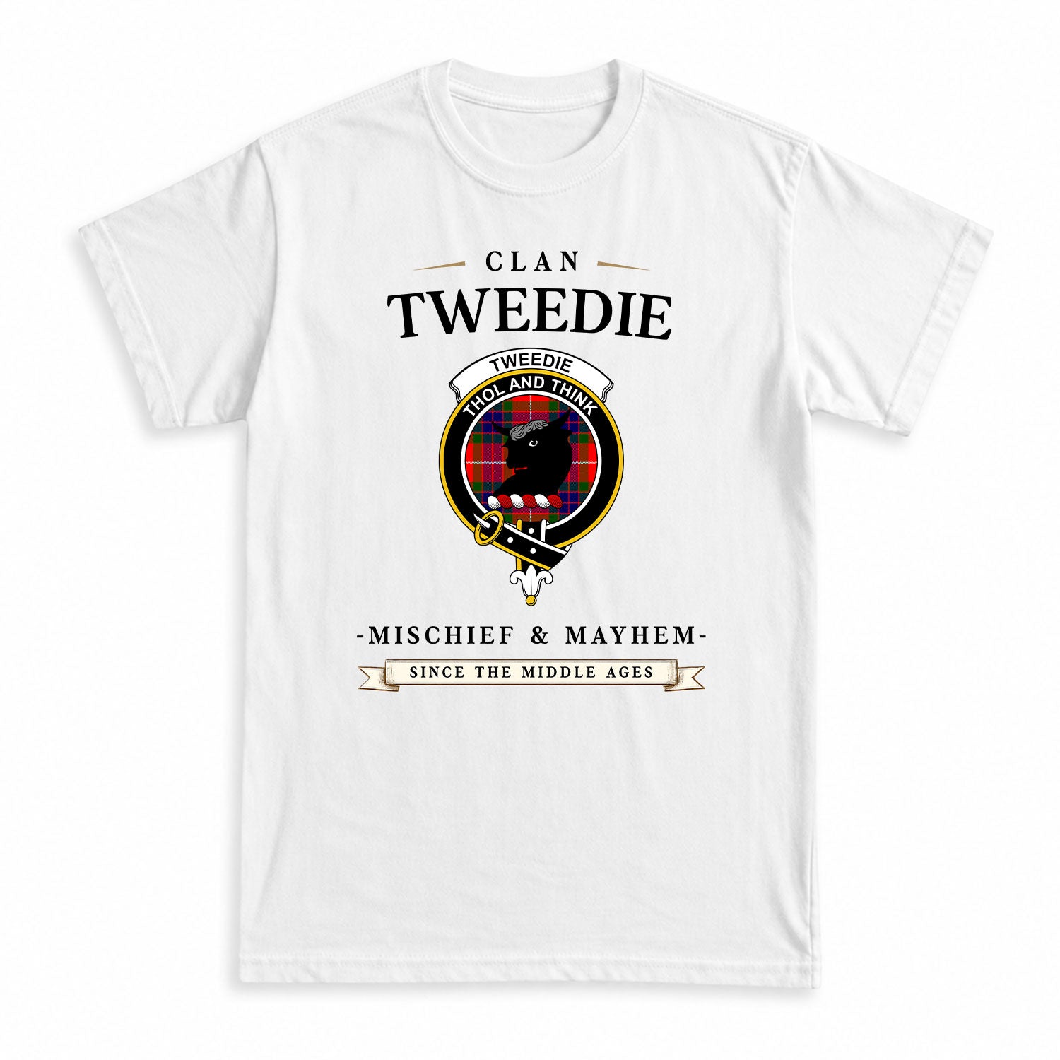 Tweedie Tartan Crest Mischief and Mayhem T-shirt