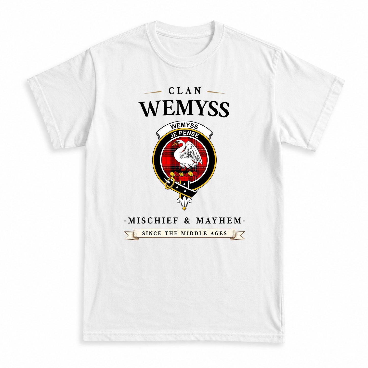 Wemyss Modern Tartan Crest Mischief and Mayhem T-shirt
