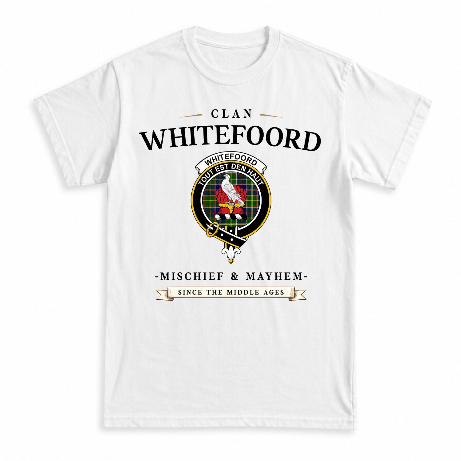 Whitefoord Tartan Crest Mischief and Mayhem T-shirt