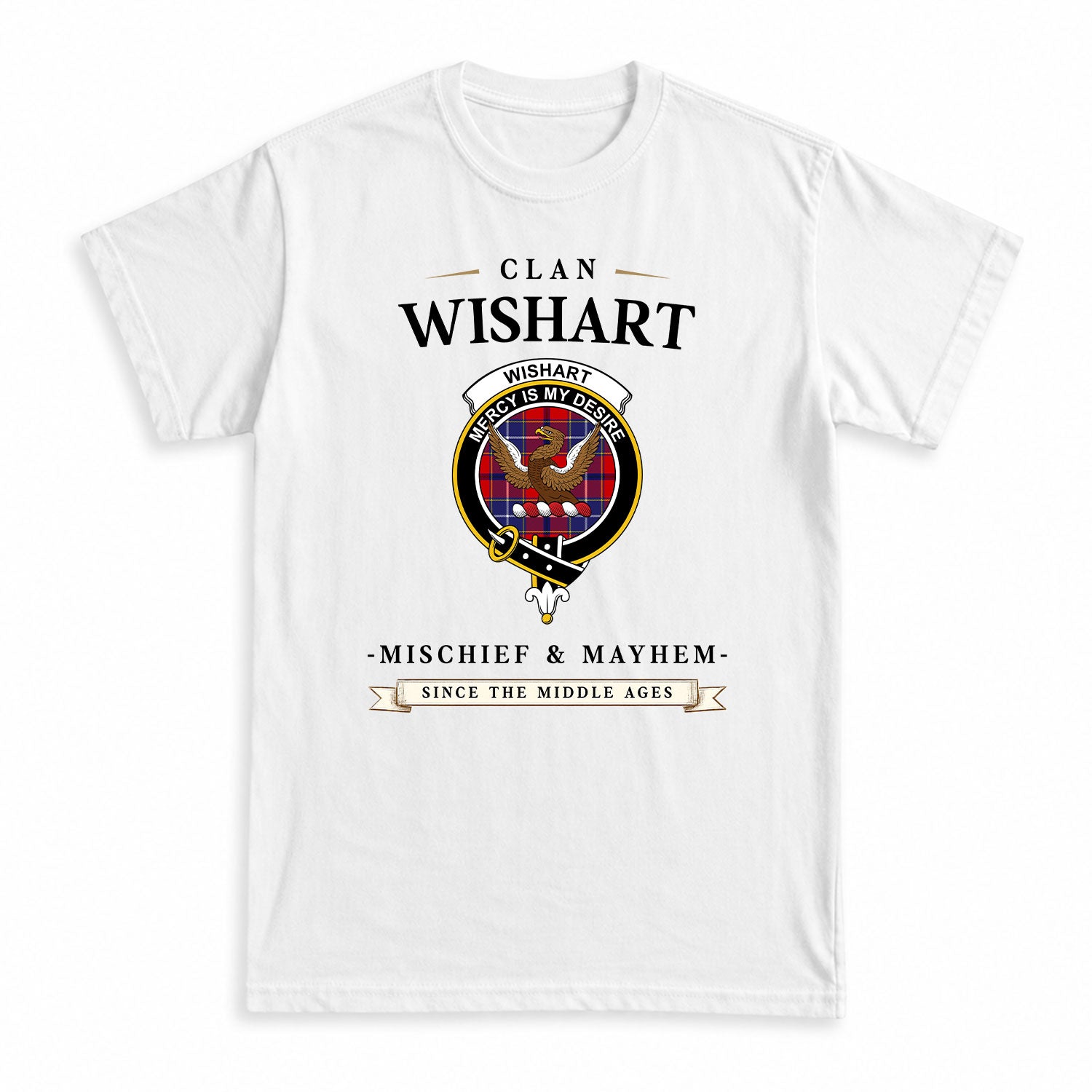 Wishart Dress Tartan Crest Mischief and Mayhem T-shirt