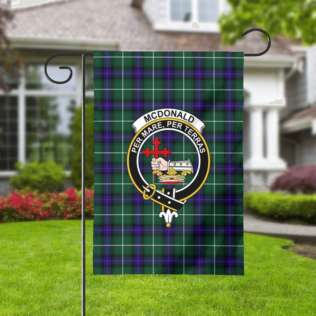 McDonald of the Isles Hunting Modern Tartan Crest Garden Flag