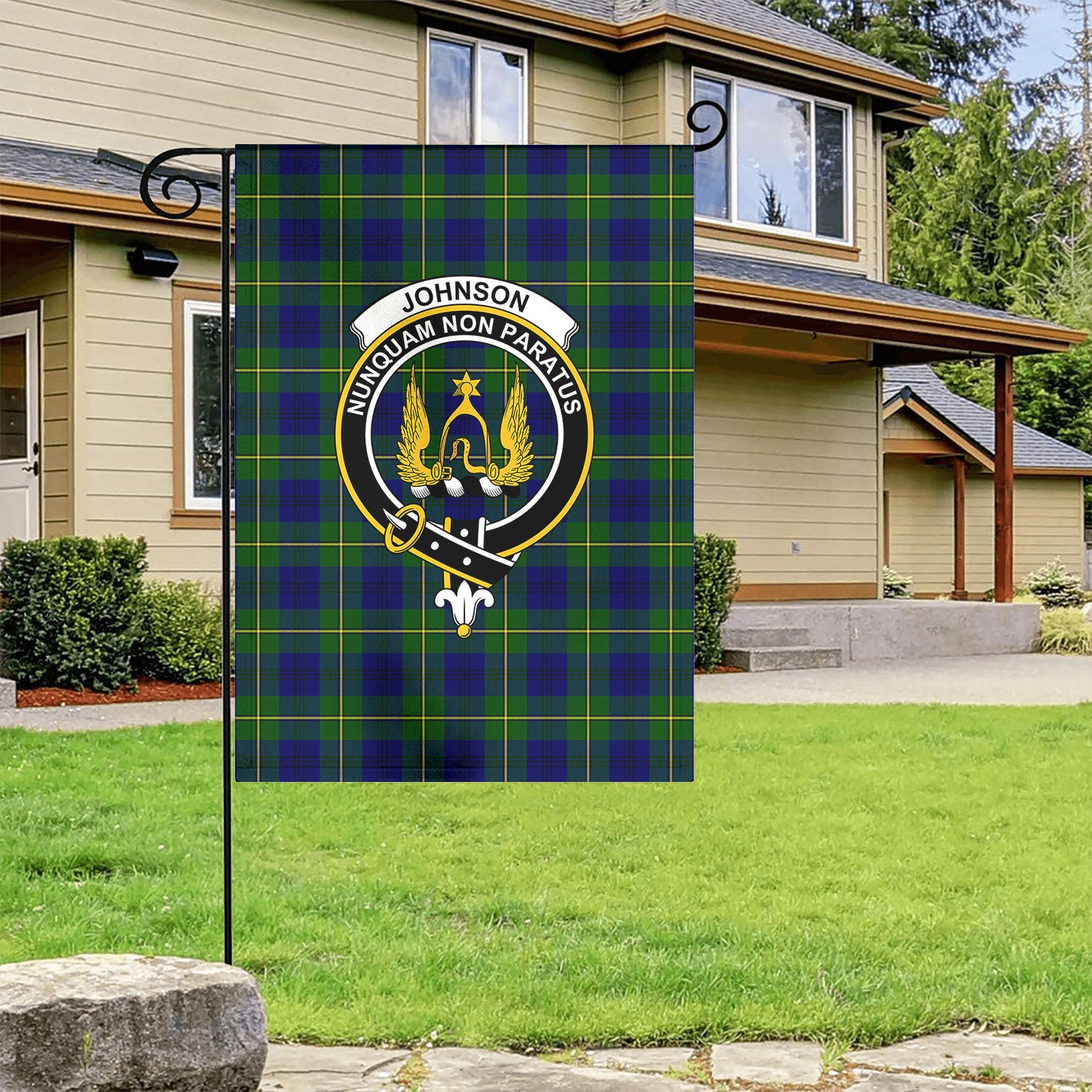 Johnson Modern Tartan Crest Garden Flag