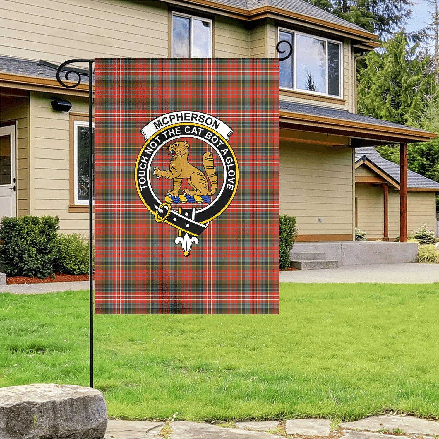 McPherson Weathered Tartan Crest Garden Flag