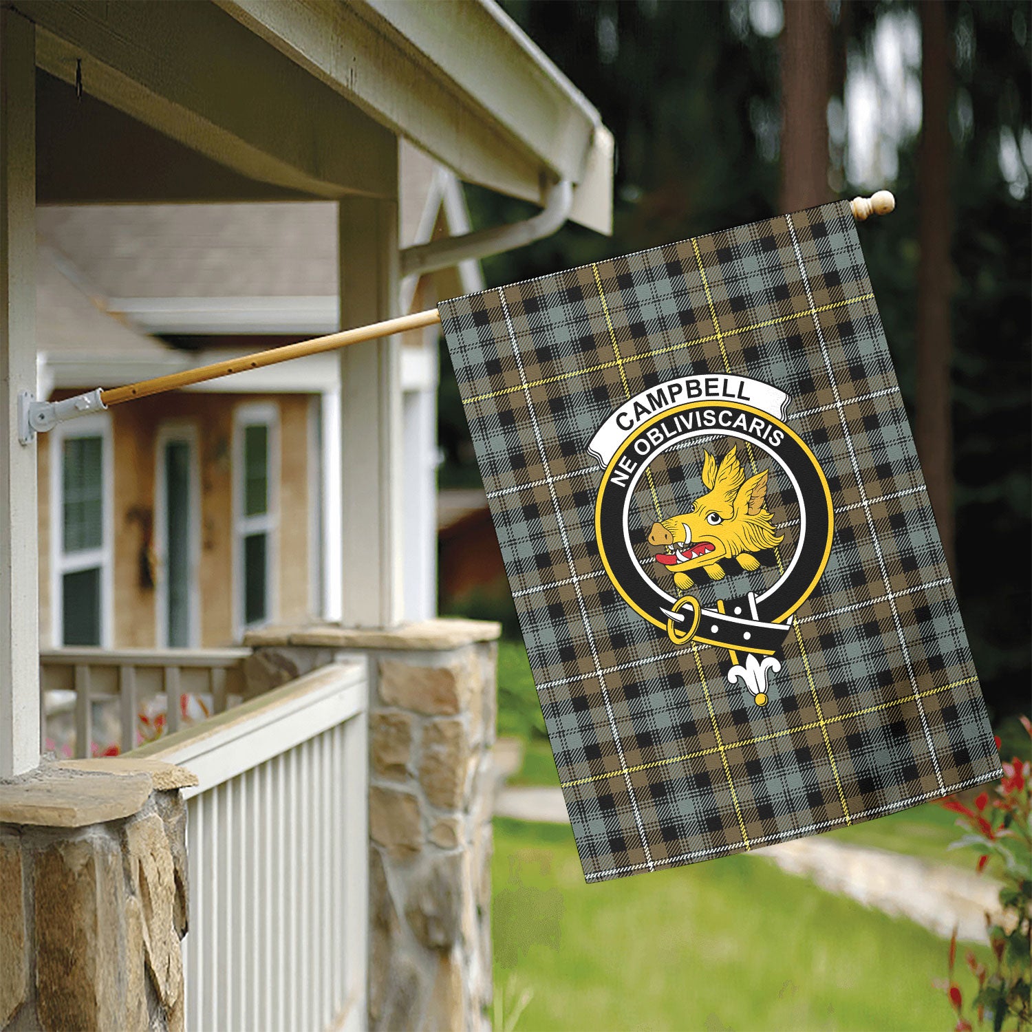 Campbell Argyll Weathered Tartan Crest Garden Flag