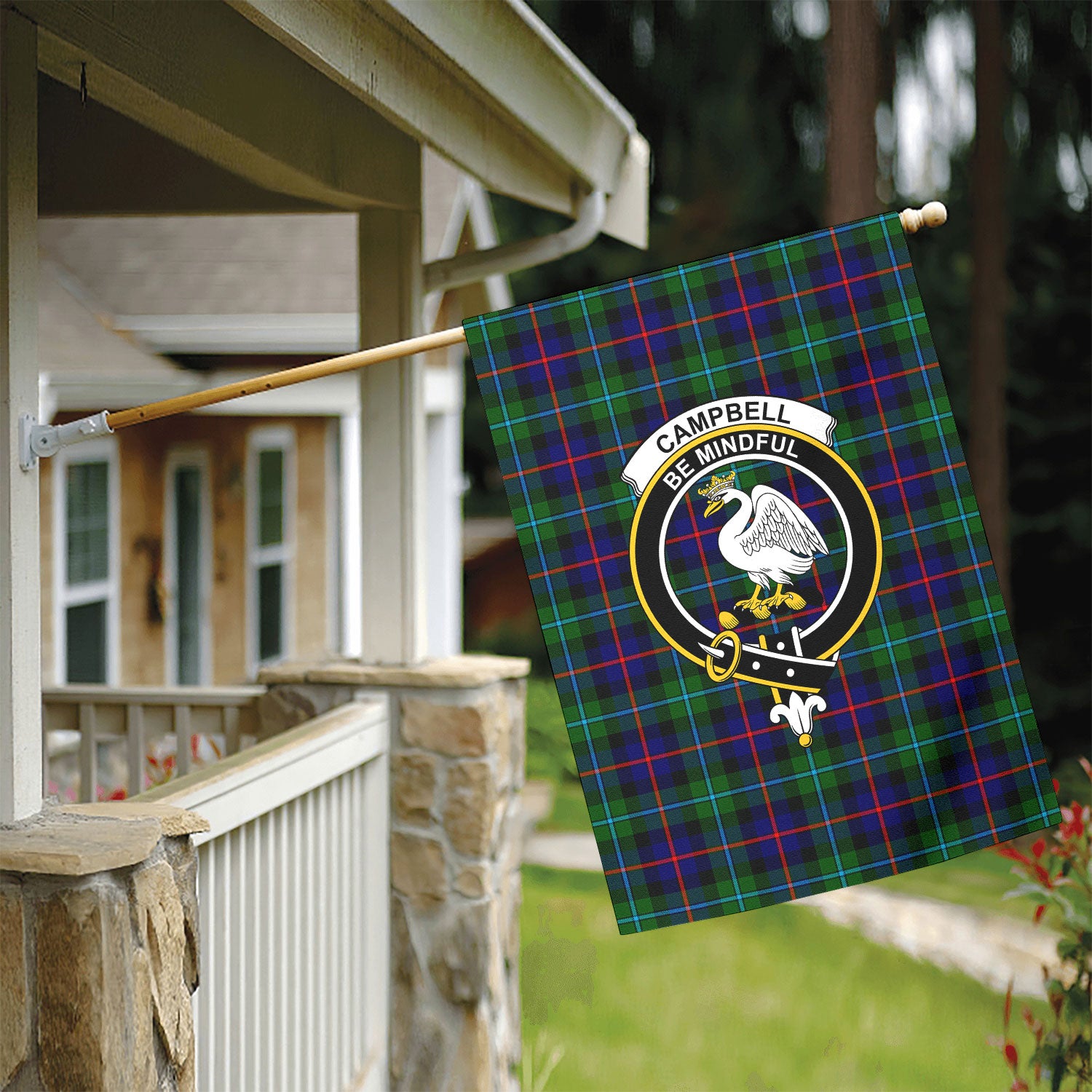 Campbell of Cawdor Modern Tartan Crest Garden Flag