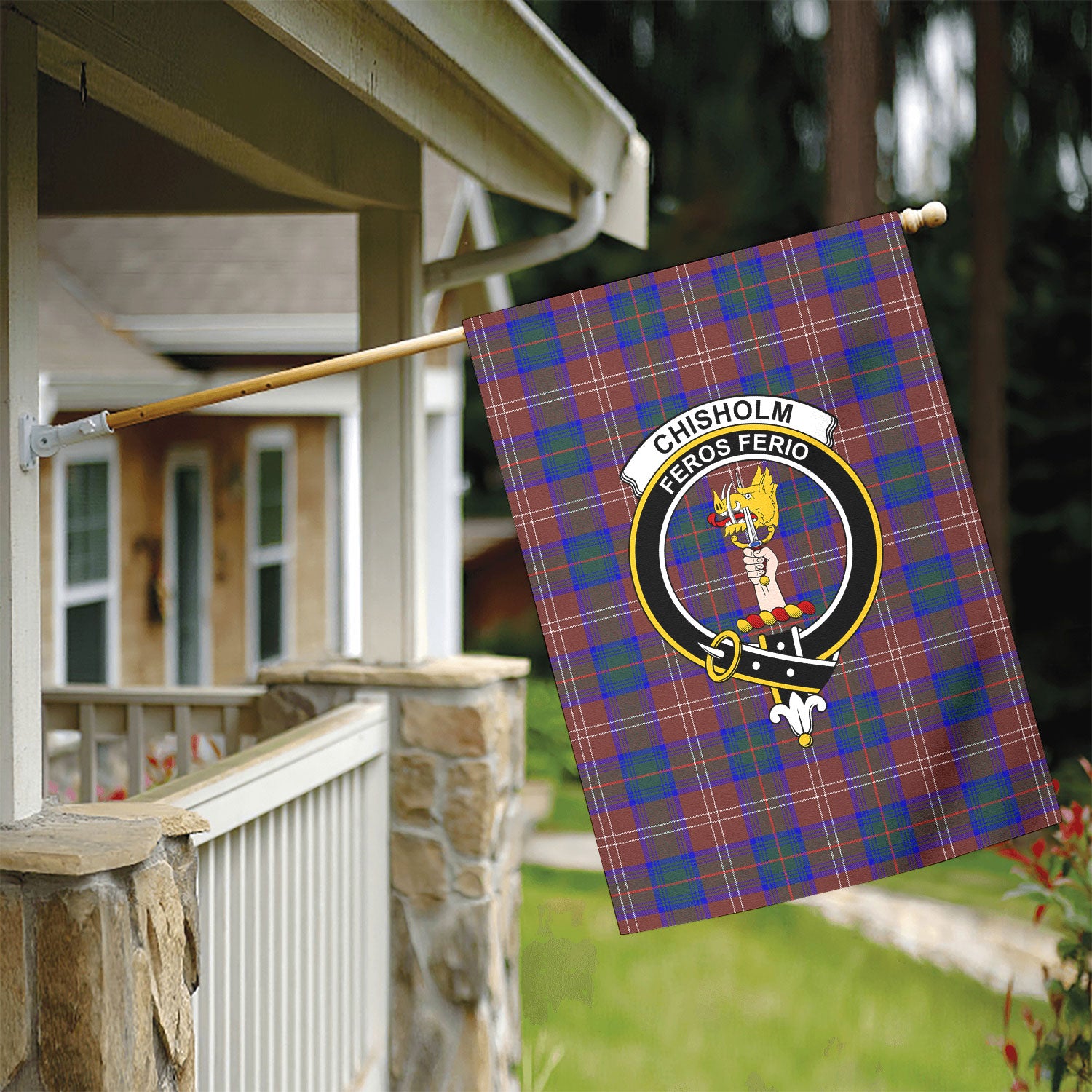 Chisholm Hunting Modern Tartan Crest Garden Flag
