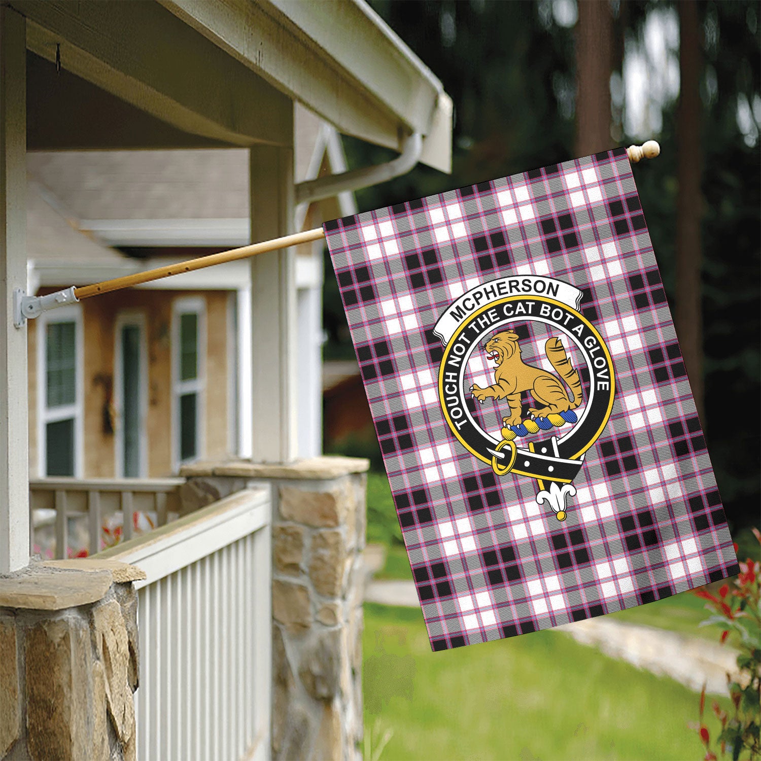 McPherson Hunting Modern Tartan Crest Garden Flag