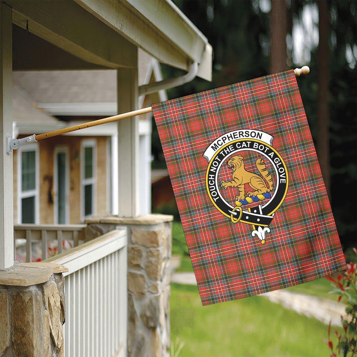 McPherson Weathered Tartan Crest Garden Flag