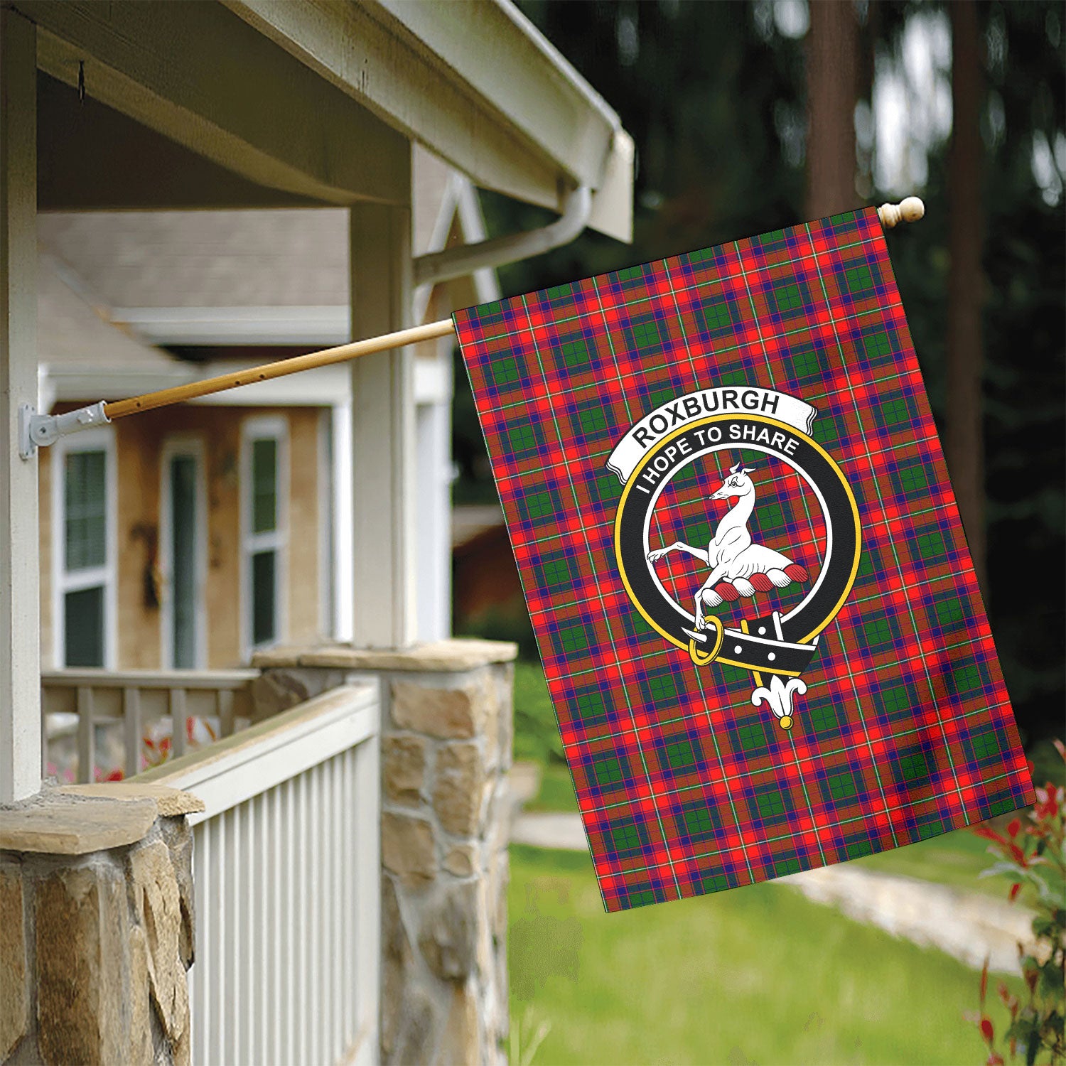 Roxburgh District Tartan Crest Garden Flag