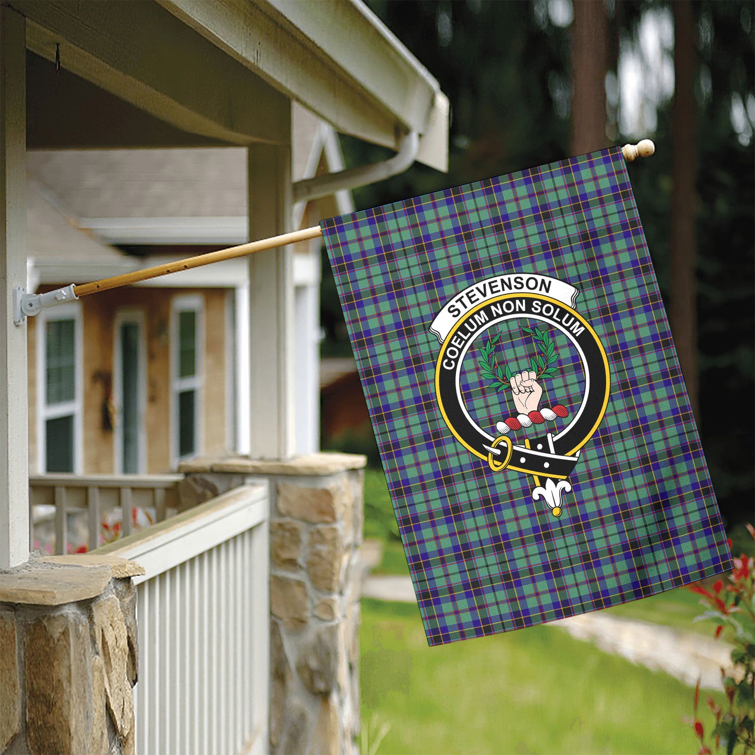 Stevenson Tartan Crest Garden Flag