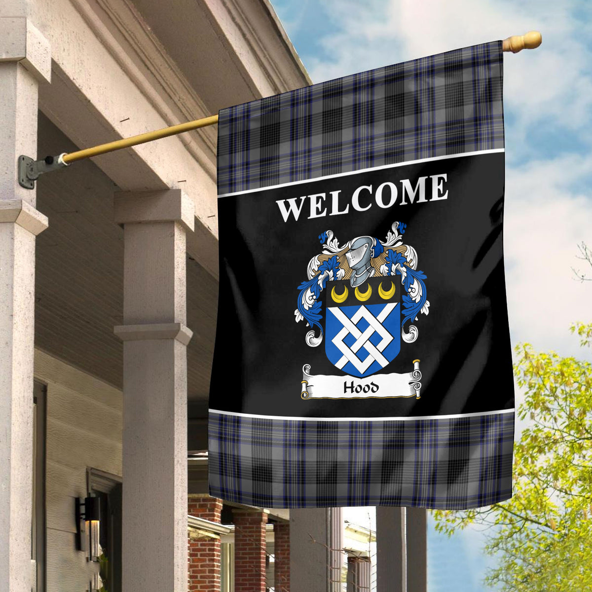 Hood Tartan Crest Black Garden Flag