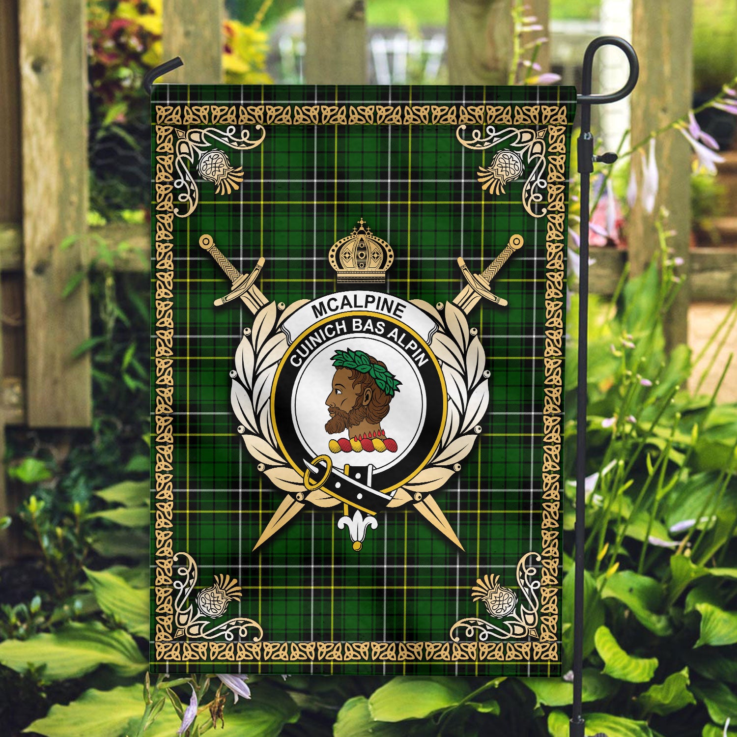 McAlpine Modern Tartan Crest Garden Flag - Celtic Thistle Style