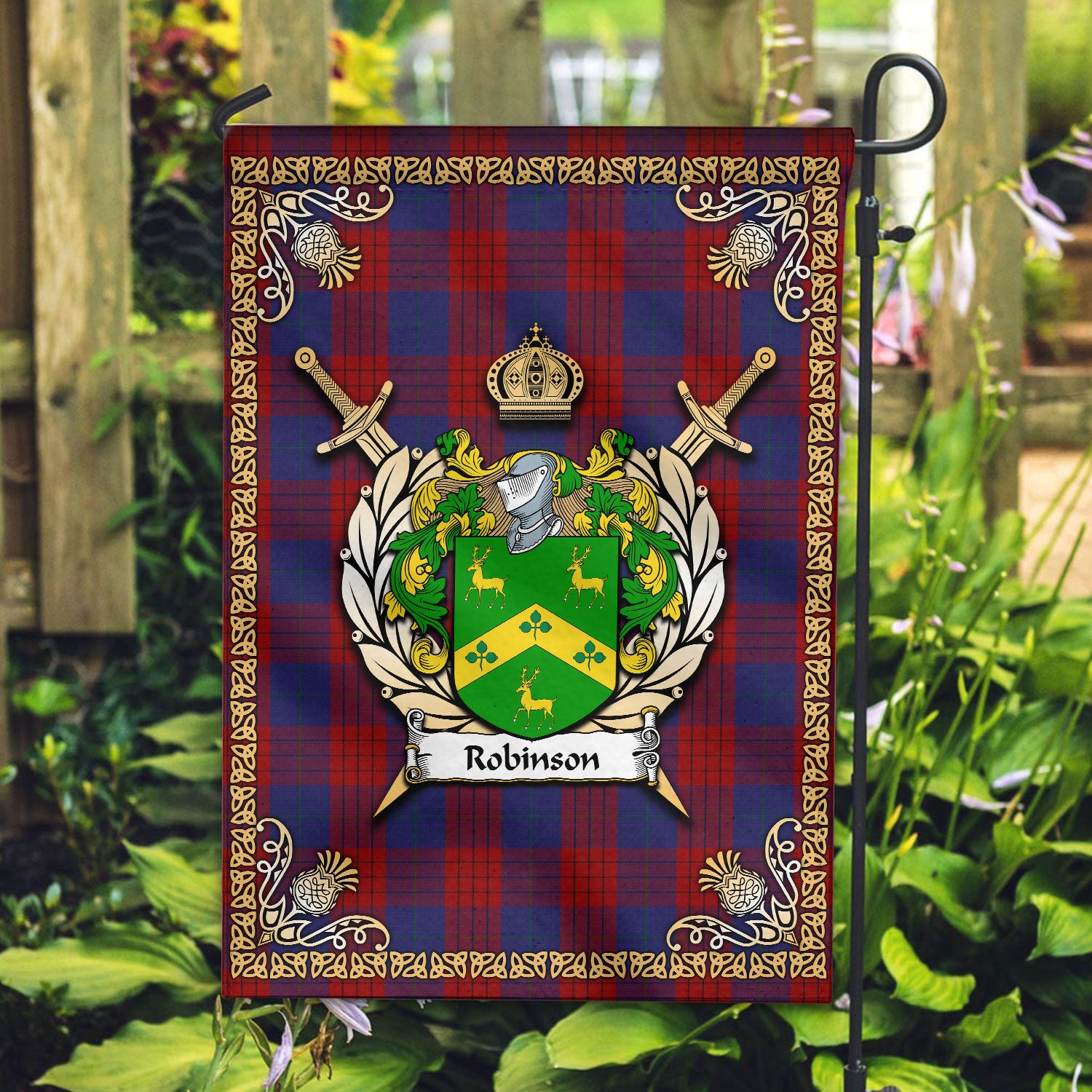 Robinson Dress Tartan Crest Garden Flag - Celtic Thistle Style