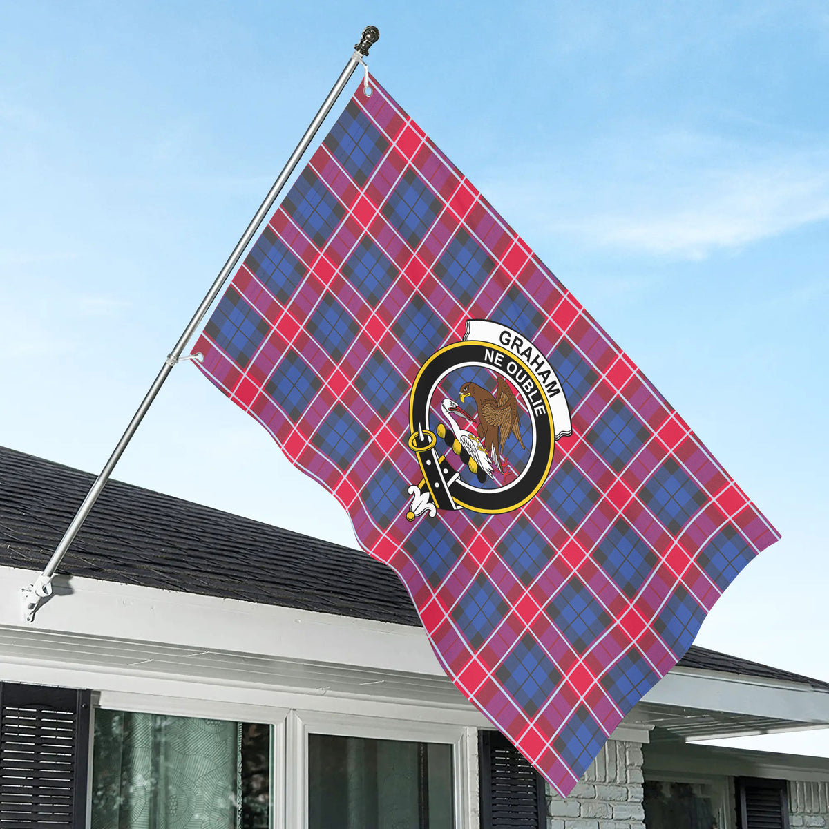 Graham of Menteith Red Tartan Crest House Flag