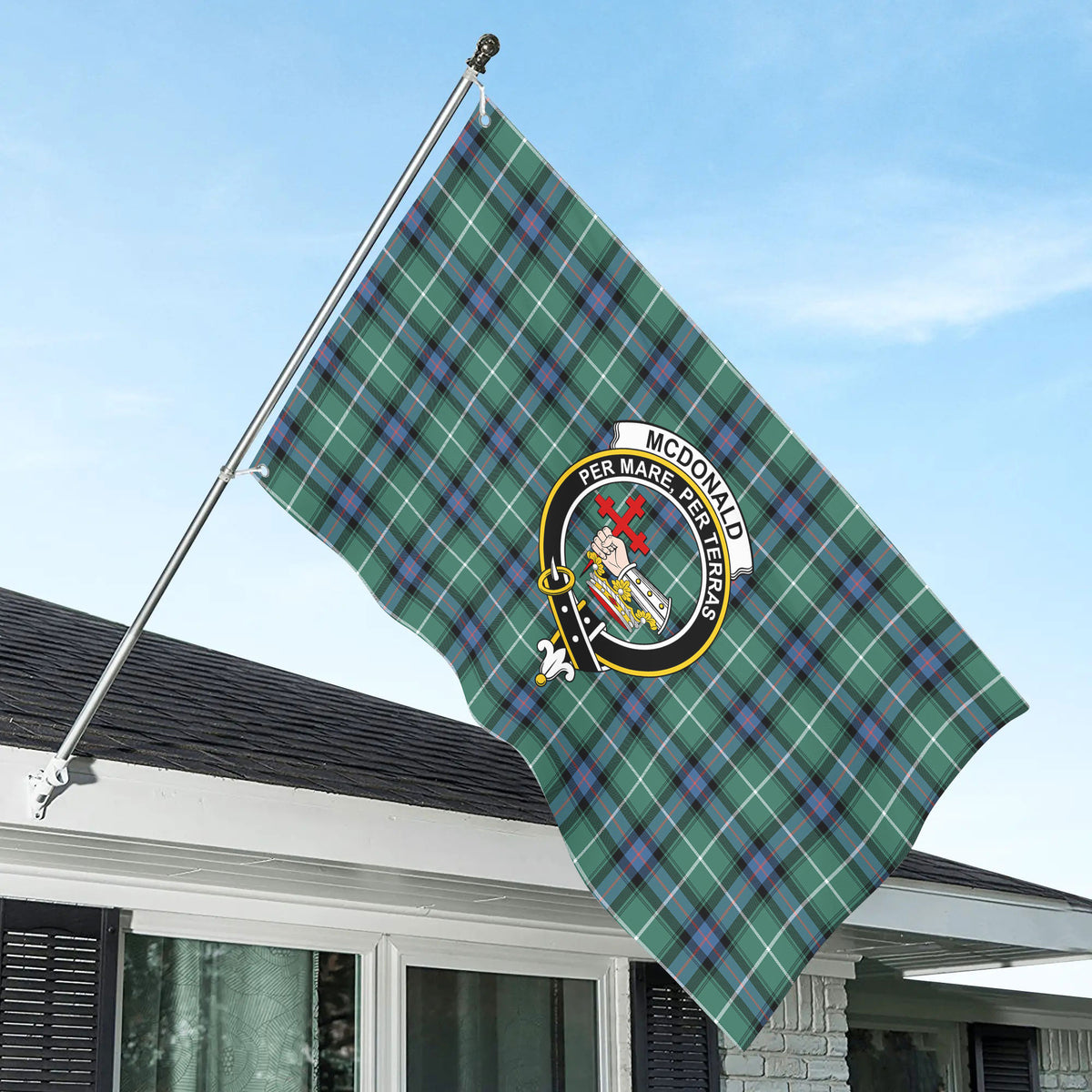 McDonald of the Isles Hunting Ancient Tartan Crest House Flag